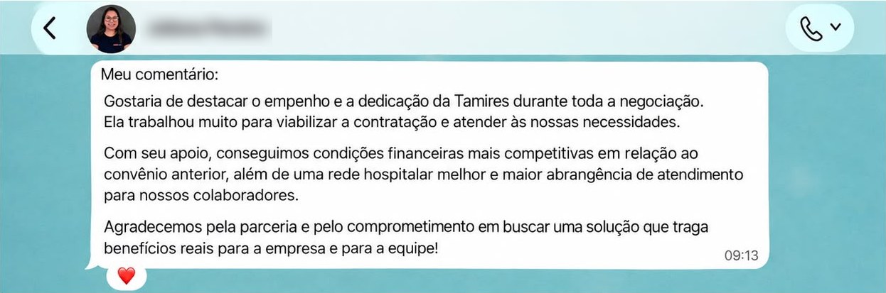 Depoimento de empresa sobre condições mais competitivas e melhor rede hospitalar